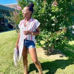 90s Cap Sleeve Colorful Striped Shirt Dress (L)